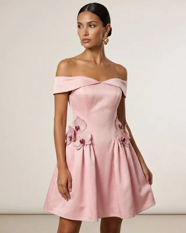 Orchid Embellished Fit-and-Flare Mini Dress - Blush Pink made by JW PEI