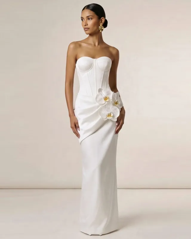 Orchid Embellished Corset Maxi Dress - White made by JW PEI