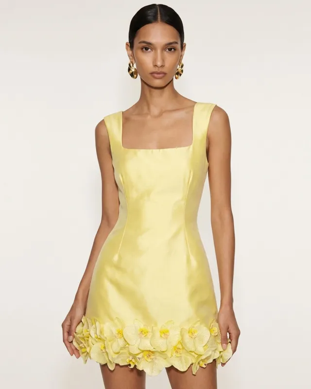 Orchid Embellished Square-Neck Mini Dress - Yellow made by JW PEI
