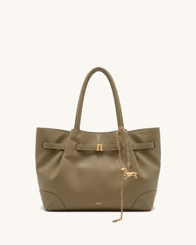 Maeve Dachshund Charm Pebbled Shoulder Bag - Olive made by JW PEI