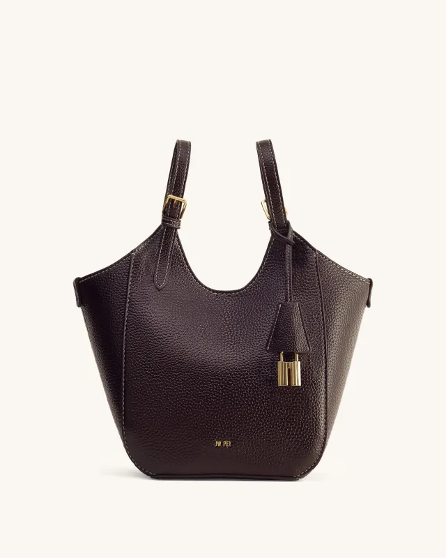 Ines Medium Padlock Tote Bag - Dark Brown made by JW PEI