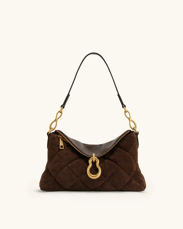 Jayla Metal Pendant Embellished Quilted Shoulder Bag - Dark Brown made by JW PEI