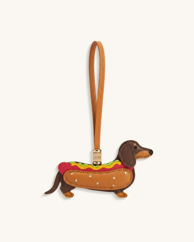 Hot Dog Dachshund Bag Charm - Brown Multi made by JW PEI