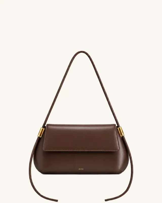 Nala East-West Flap Shoulder Bag - Dark Brown made by JW PEI