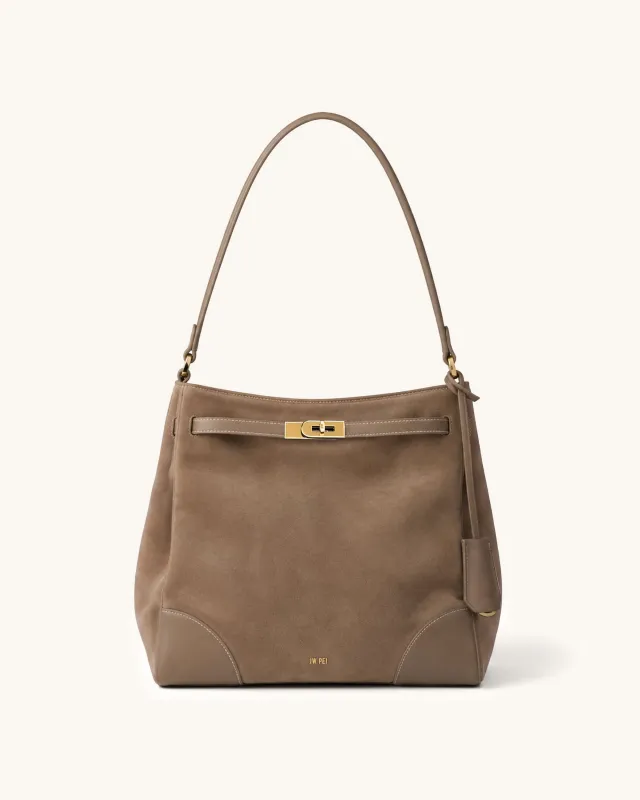 Yara Faux Suede Bucket Shoulder Bag - Taupe made by JW PEI