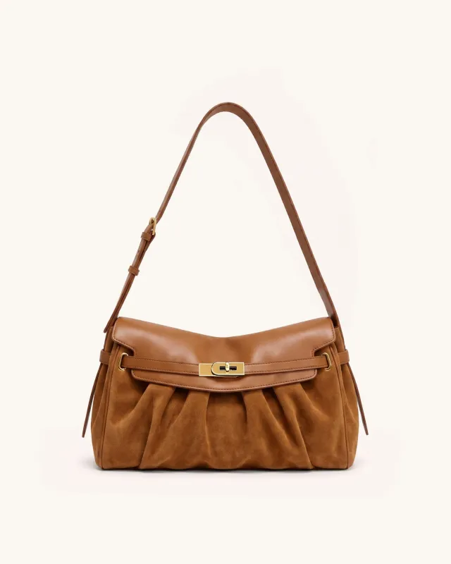 Yara East-West Ruched Flap Shoulder Bag - Camel made by JW PEI