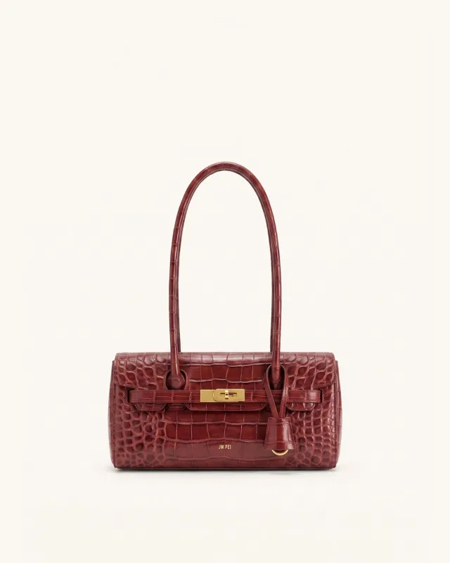 Yara Barrel Shoulder Bag - Burgundy Croc made by JW PEI