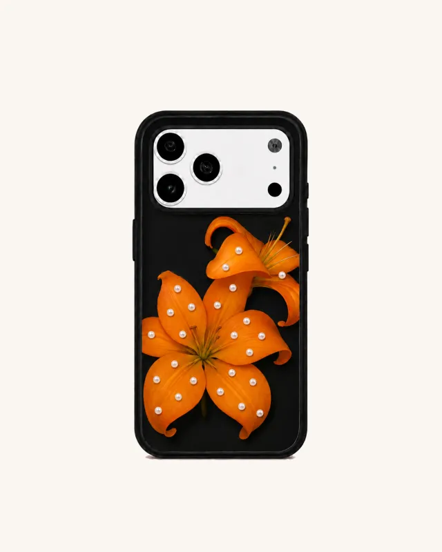 Orange Lily Floral Phone Case – Black made by JW PEI