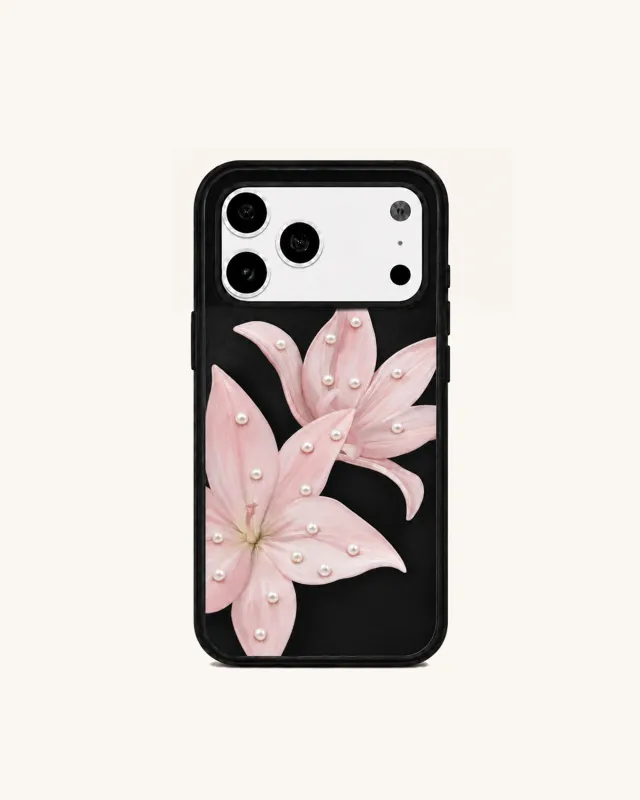 Pearl Lily Floral Phone Case – Black made by JW PEI