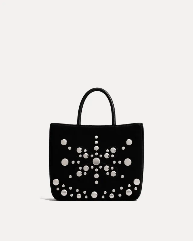 Floral Stud Suede Top Handle Bag - Black made by JW PEI
