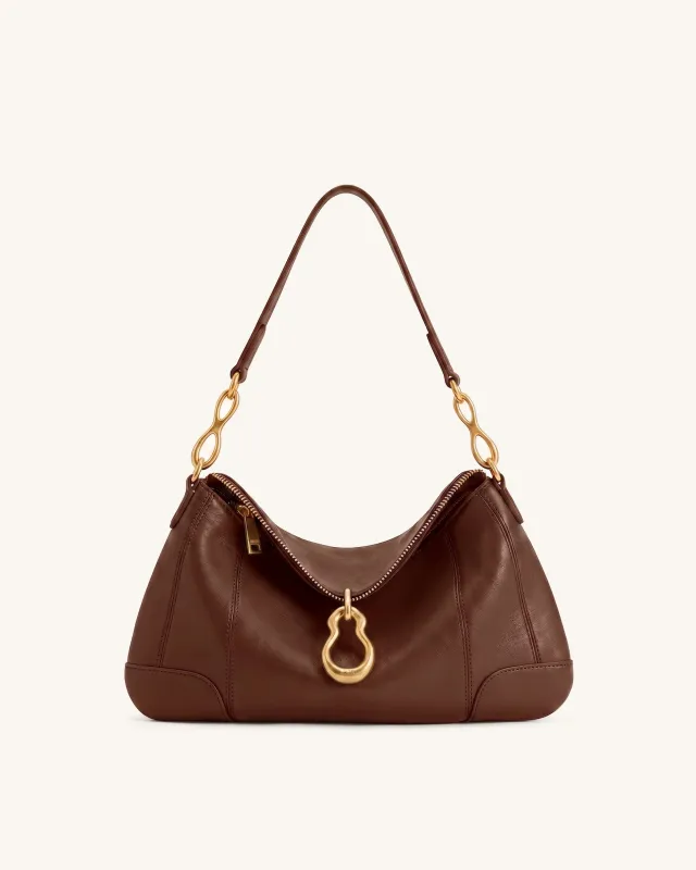 Jayla Metal Pendant Embellished Shoulder Bag - Coffee Brown made by JW PEI