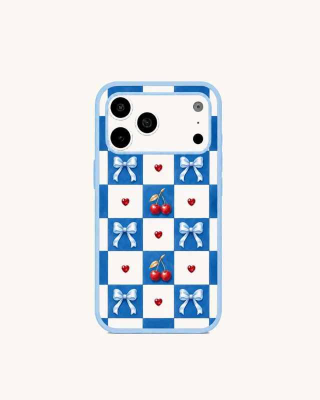 Blue Check Bow Cherry Phone Case – Blue made by JW PEI