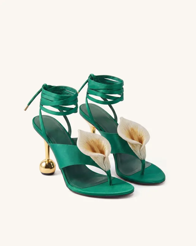Calla Lily Lace-Up Sphere Heel Sandals - Emerald Green made by JW PEI