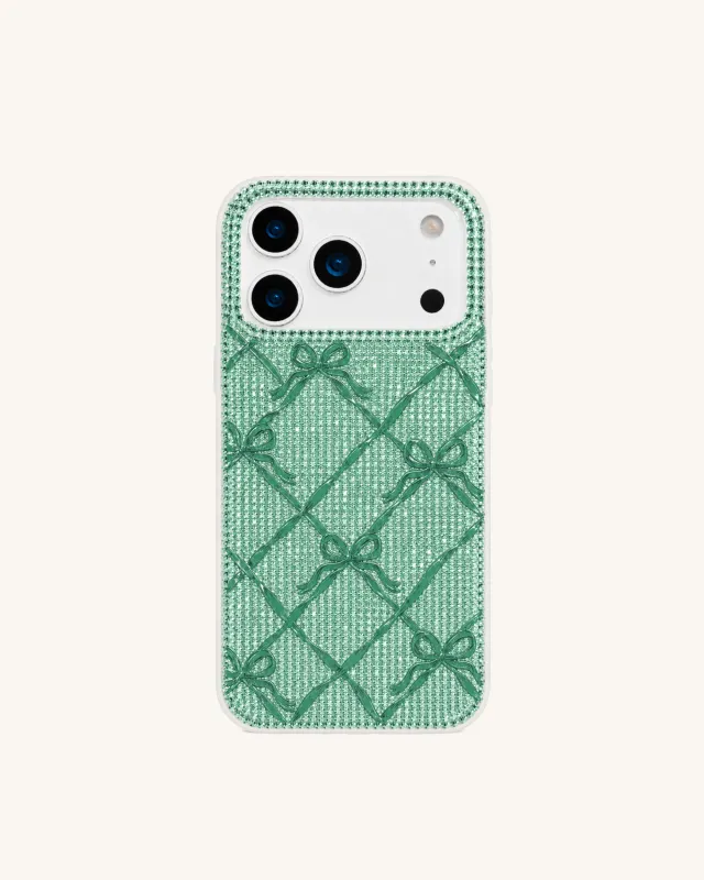 Rhinestone Bow Grid Phone Case – Green made by JW PEI