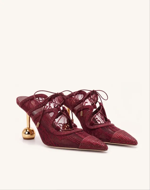 Sofia Lace Bow Mule Heels - Burgundy made by JW PEI