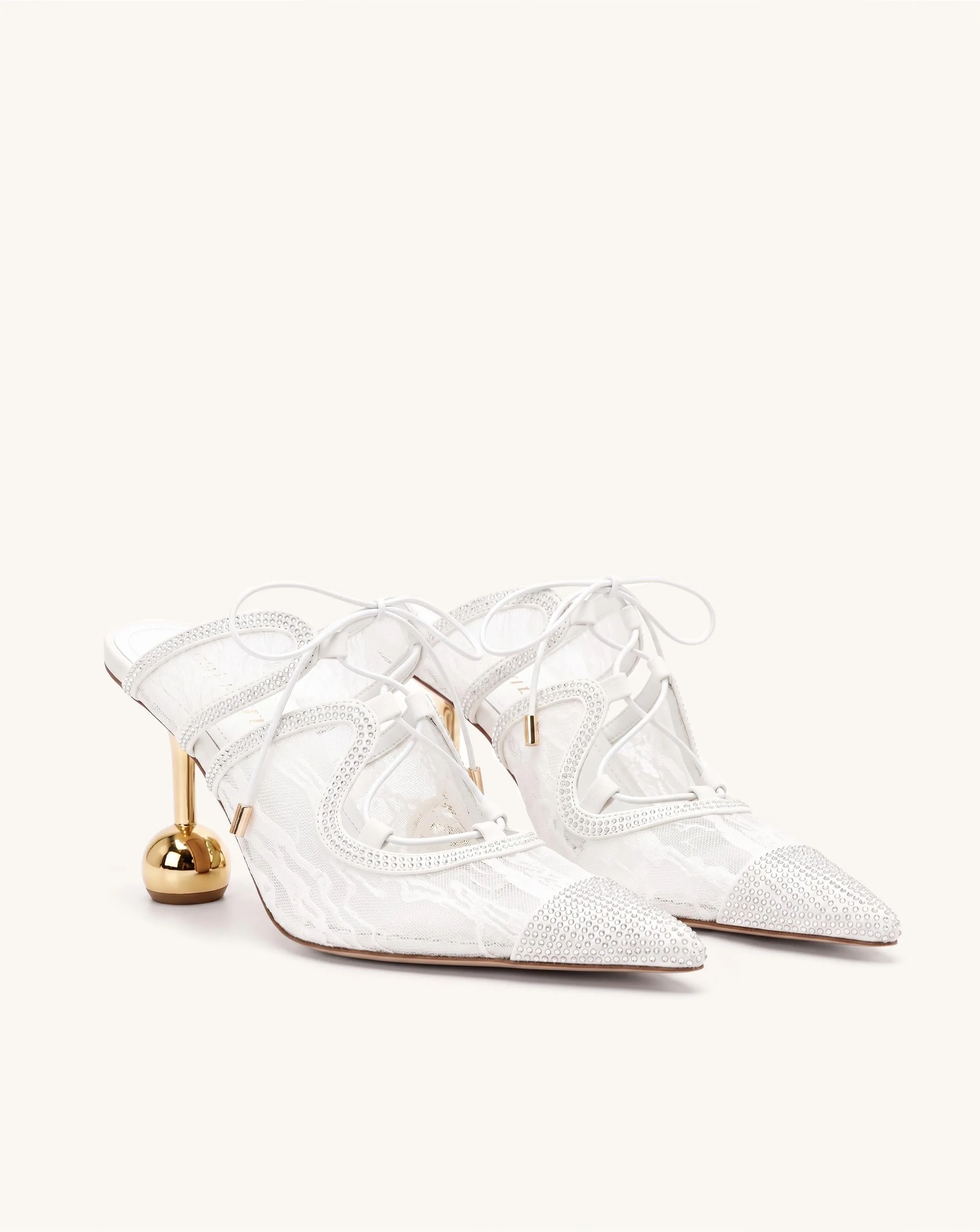 Sofia Lace Bow Mule Heels - White sold by JW PEI