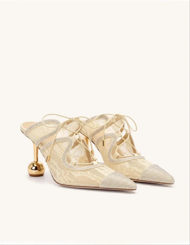 Sofia Lace Bow Mule Heels - Khaki made by JW PEI