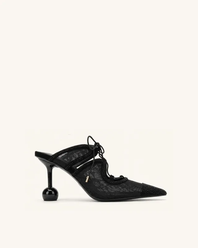 Sofia Lace Bow Mule Heels - Black made by JW PEI