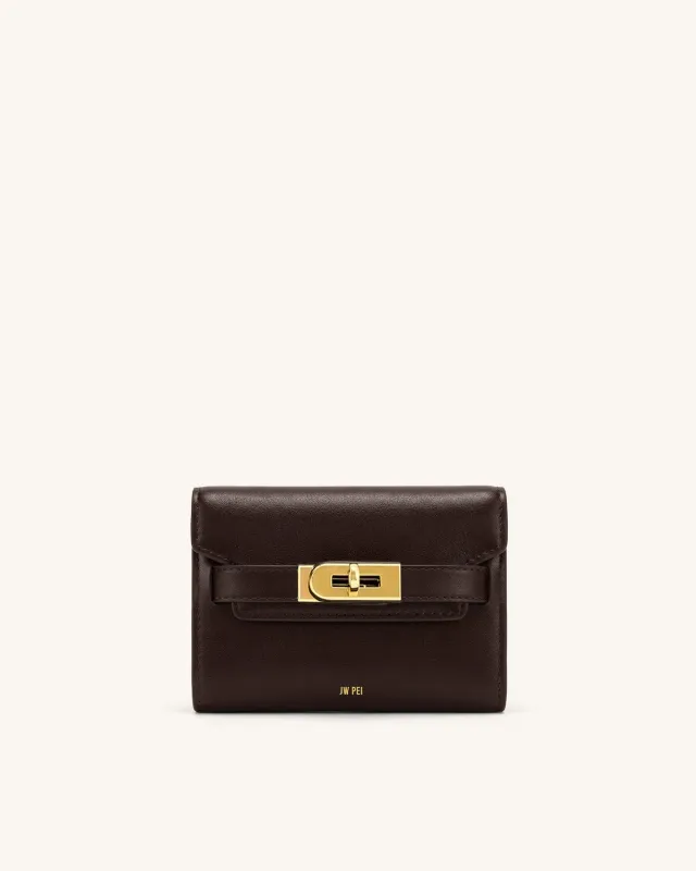 Yara Turn-Lock Flap Compact Wallet - Reddish Brown made by JW PEI