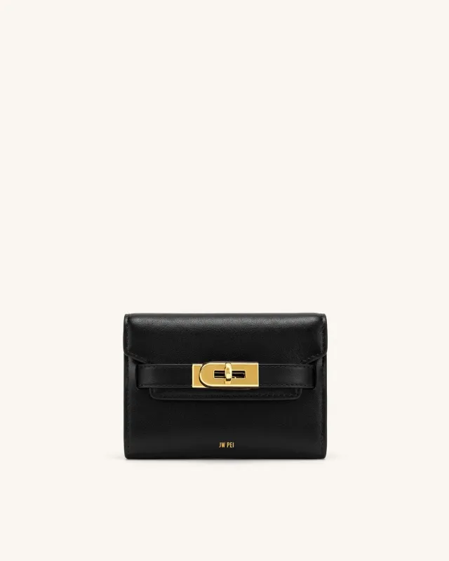 Yara Turn-Lock Flap Compact Wallet - Black made by JW PEI