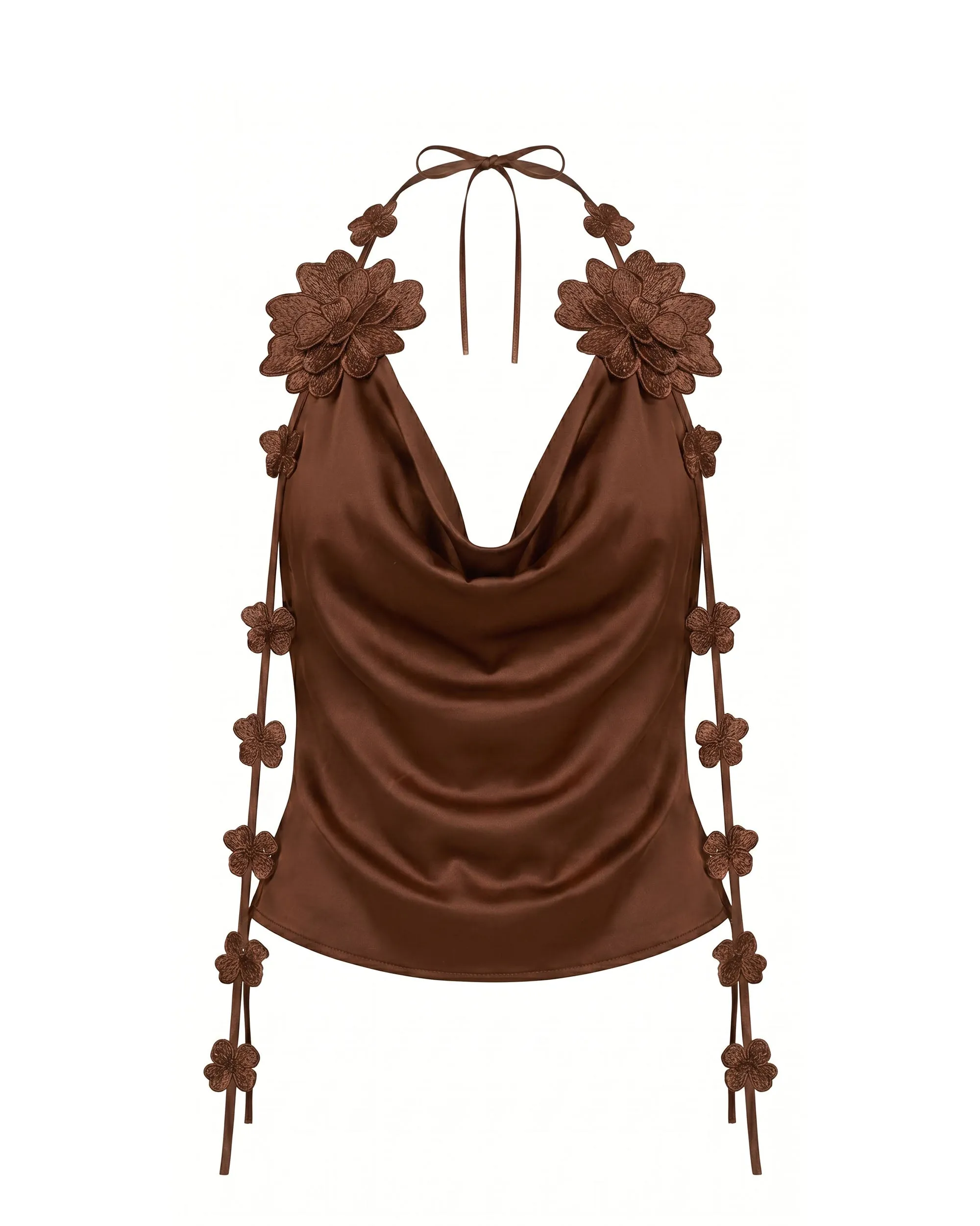Floral Embellshed Cowl-Neck Top - Brown sold by JW PEI product image thumbnail 2