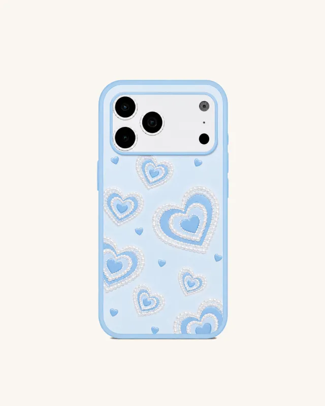 Pearl Heart Pattern Phone Case – Blue made by JW PEI