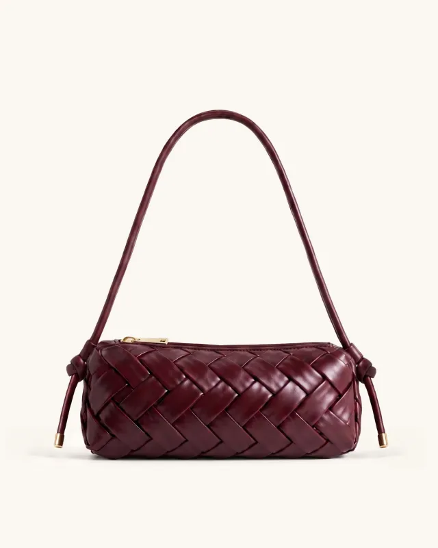 Orla Woven Knotted Shoulder Bag - Burgundy made by JW PEI