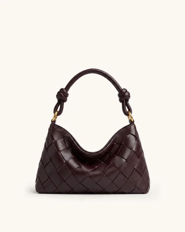 Orla Woven Knotted Shoulder Bag - Deep Burgundy made by JW PEI