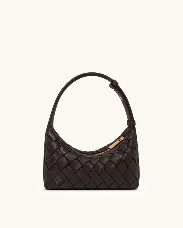 Orla Woven Crescent Shoulder Bag - Dark Brown made by JW PEI