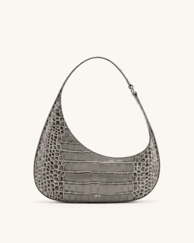 Harlee Shoulder Bag - Light Grey Croc made by JW PEI