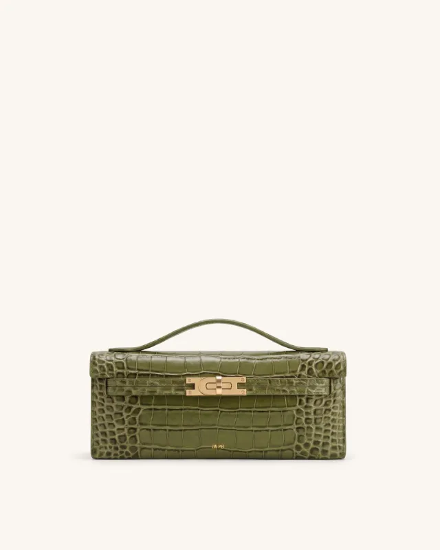 Bria Structured Top Handle Bag - Olive Green Croc made by JW PEI