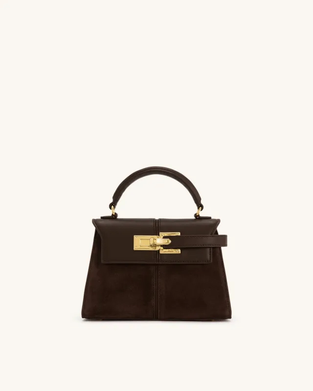 Elise Faux Suede Top Handle Bag - Dark Brown made by JW PEI