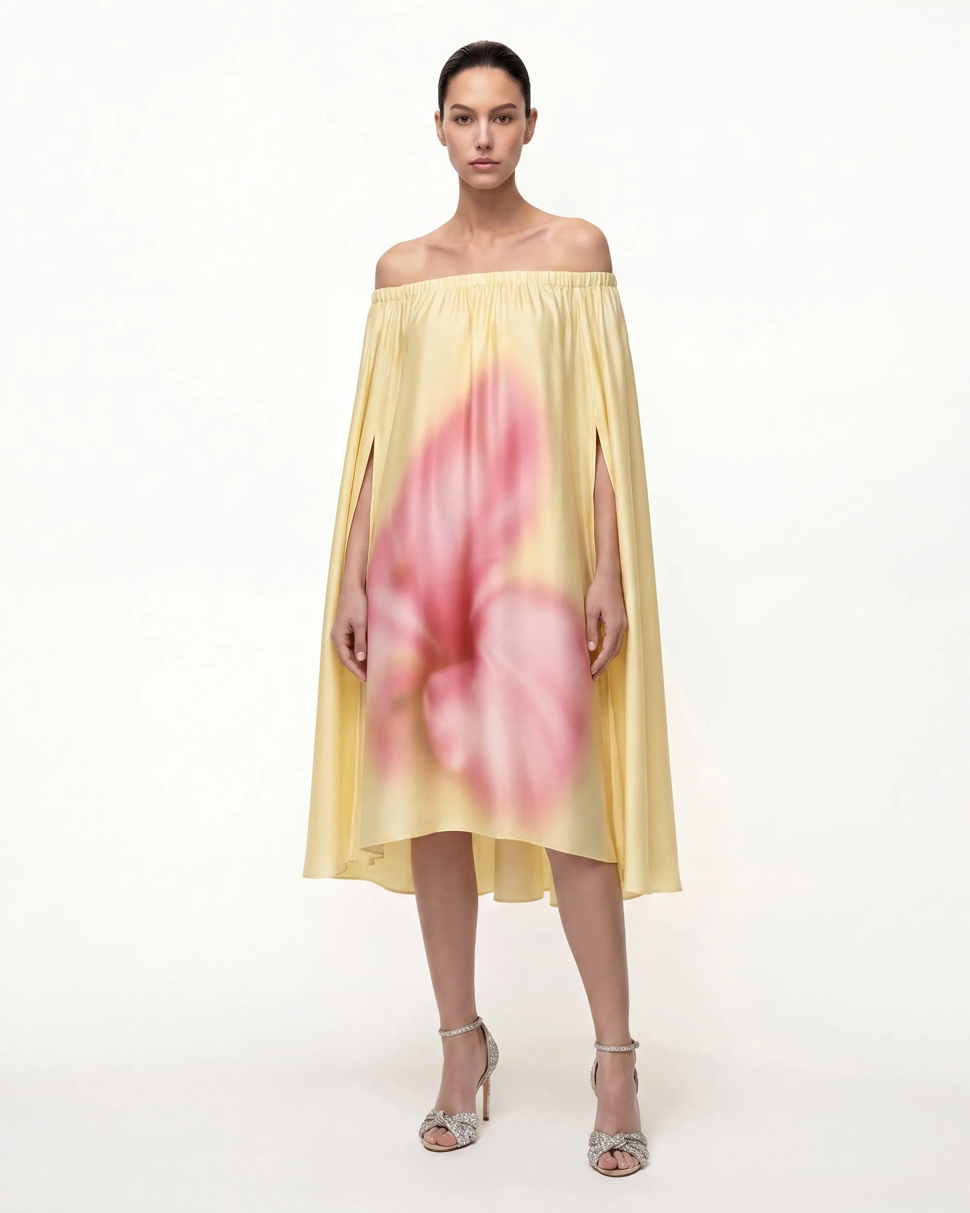 Floral-Print Convertible Off-the-Shoulder Midi Dress - Yellow sold by JW PEI