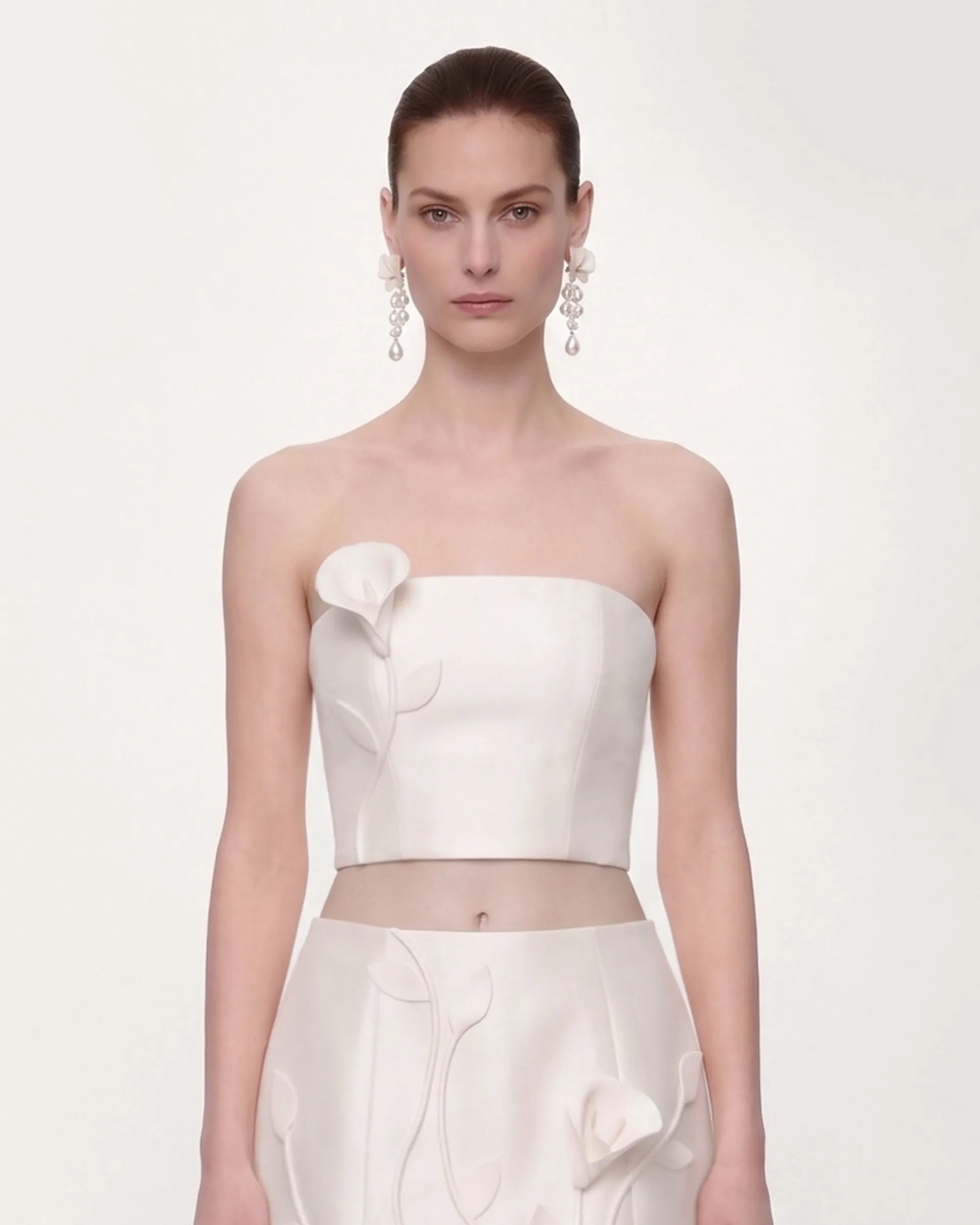 Floral Appliqué Strapless Crop Top - White sold by JW PEI product image thumbnail 2