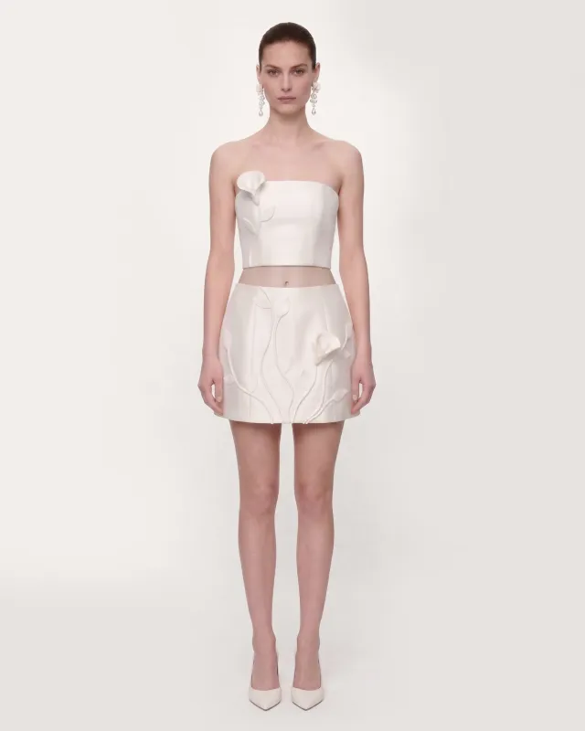 Floral Appliqué Strapless Crop Top - White made by JW PEI
