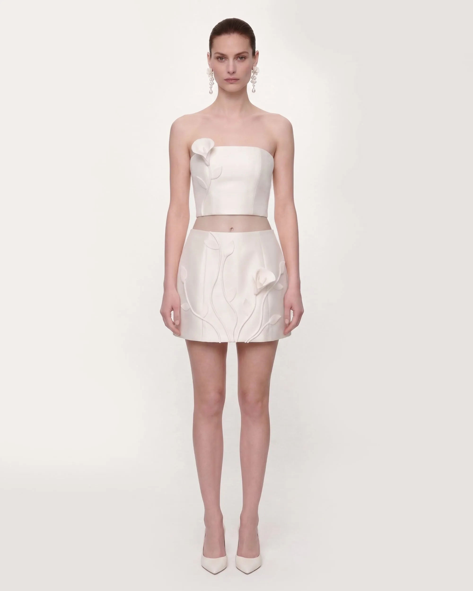 Floral Appliqué Strapless Crop Top - White sold by JW PEI