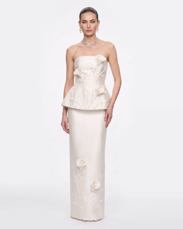 Floral Appliqué Vine Maxi Skirt - White made by JW PEI