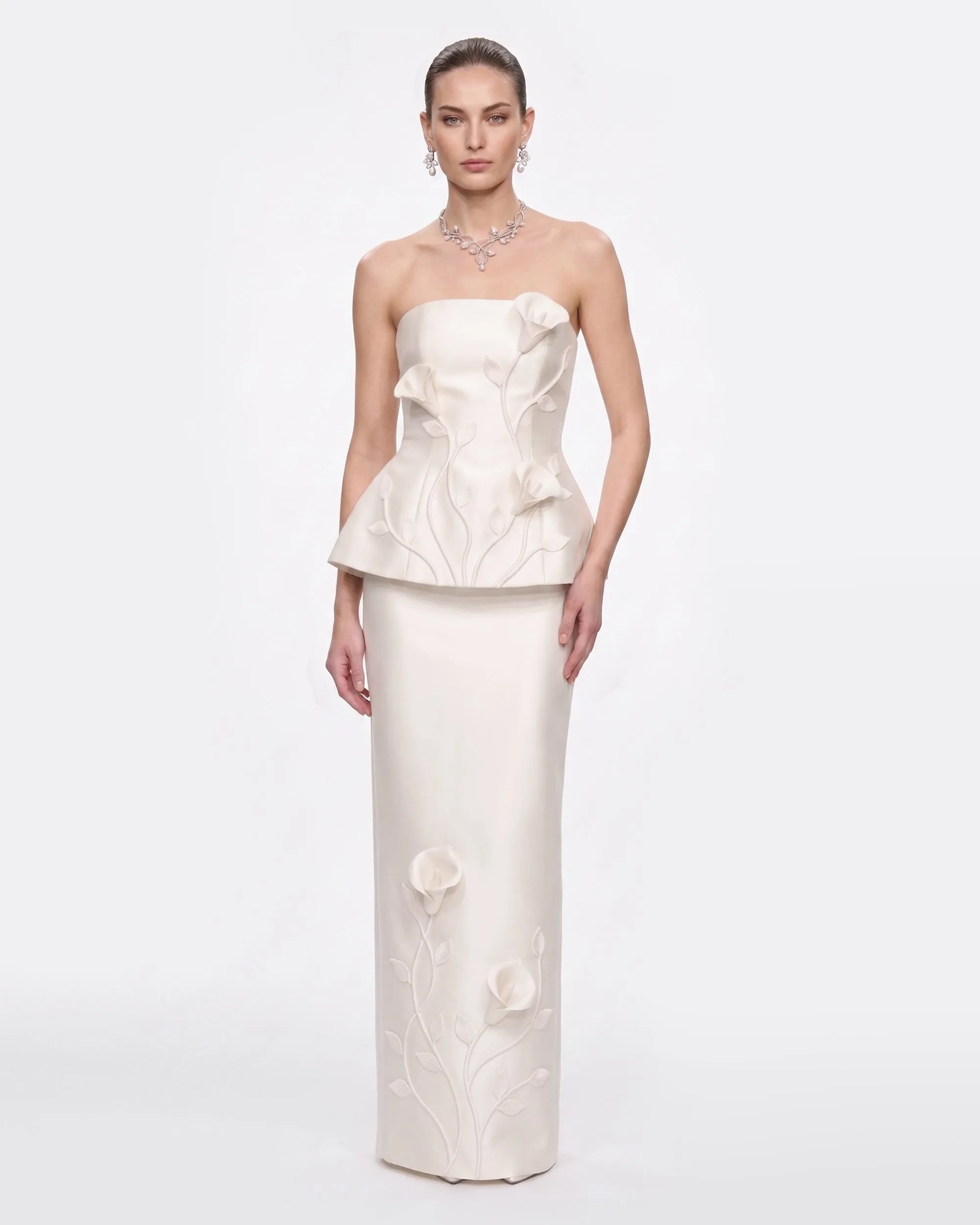 Floral Appliqué Vine Maxi Skirt - White sold by JW PEI