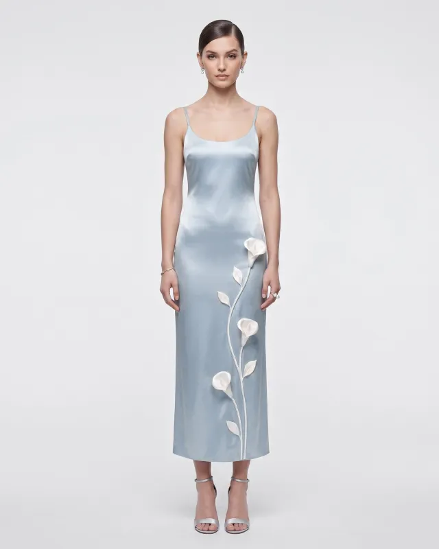 Floral Appliqué Slip Dress - Light Blue made by JW PEI