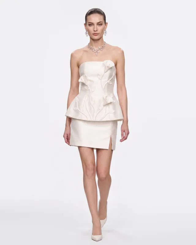 Floral Appliqué Peplum Top - White made by JW PEI