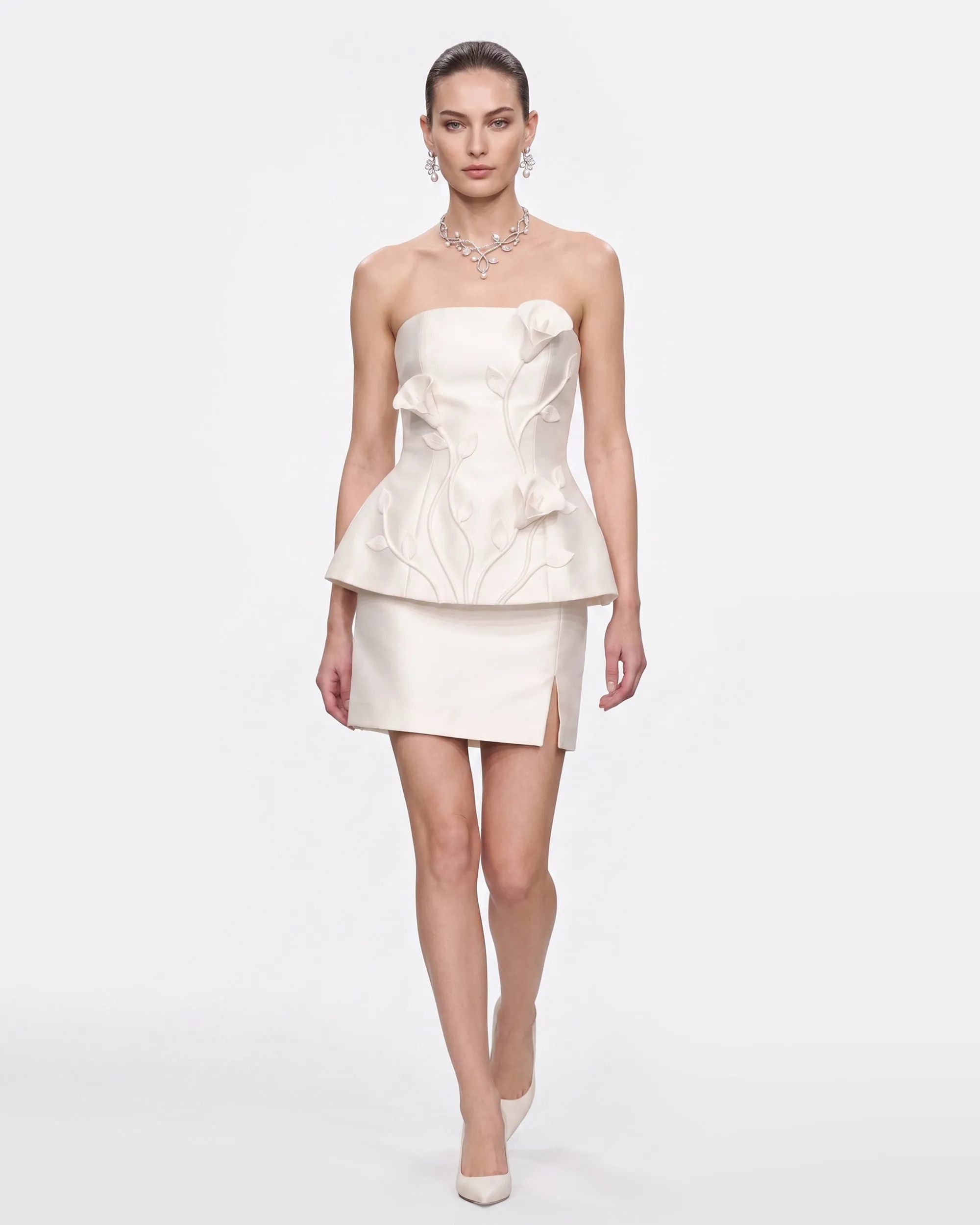 Floral Appliqué Peplum Top - White sold by JW PEI