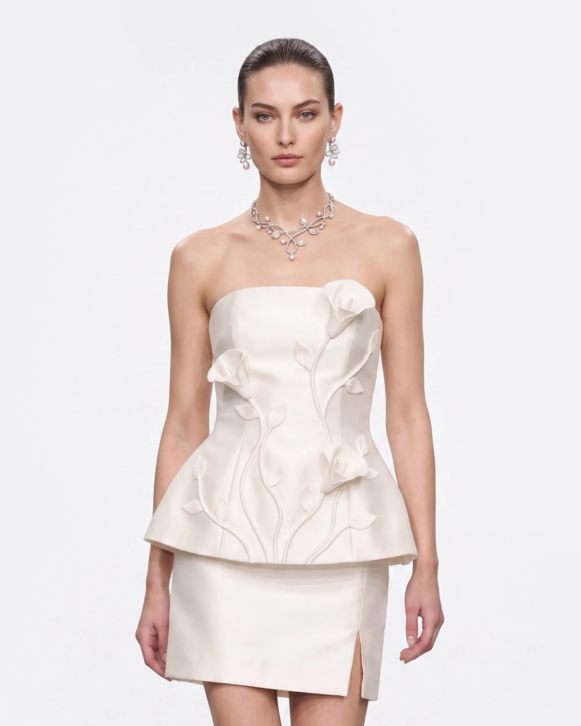 Floral Appliqué Peplum Top - White sold by JW PEI product image thumbnail 3