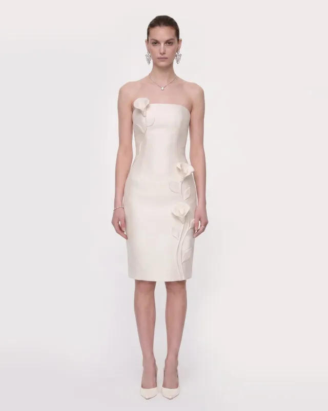 Floral Appliqué Strapless Midi Dress - White made by JW PEI