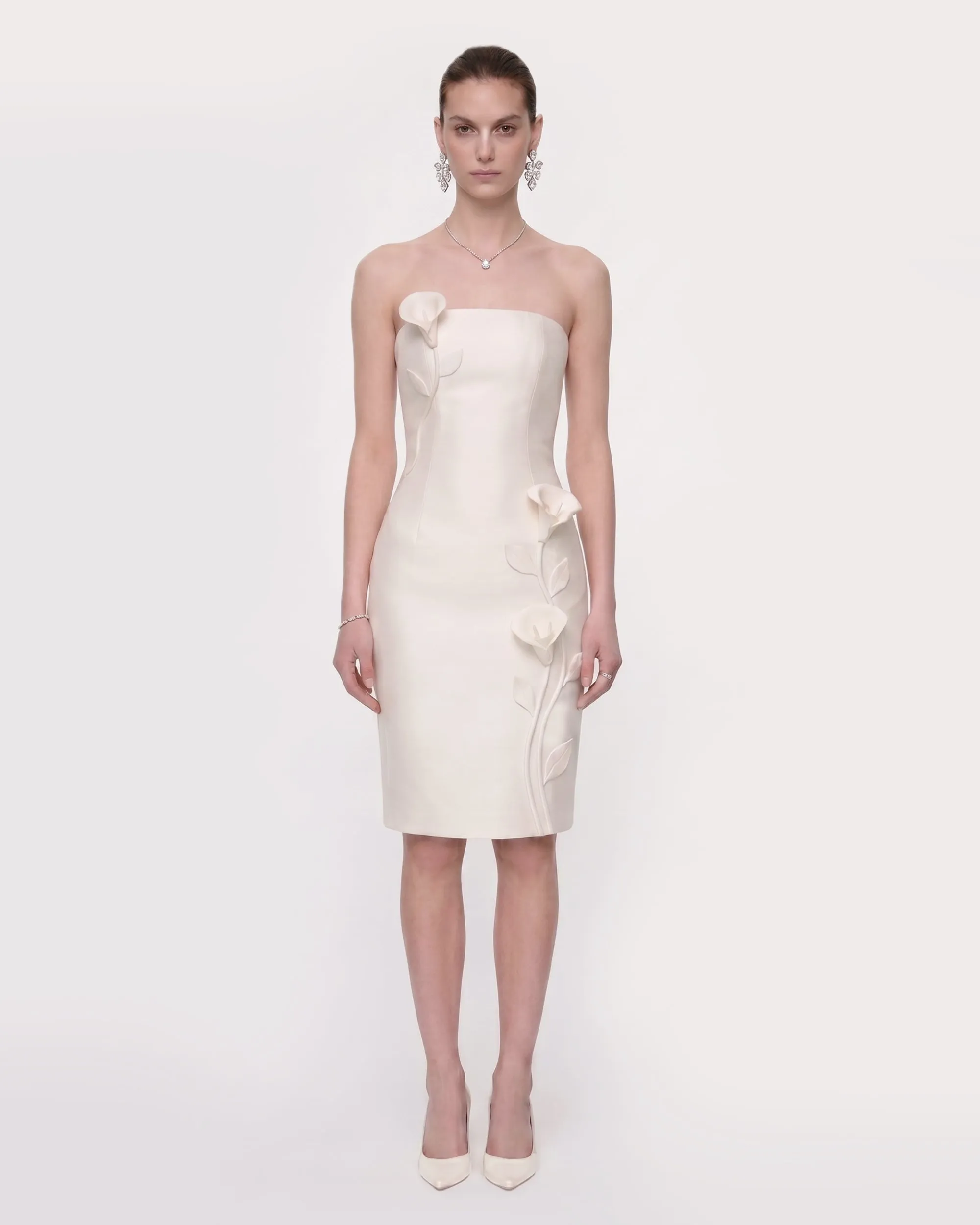 Floral Appliqué Strapless Midi Dress - White sold by JW PEI