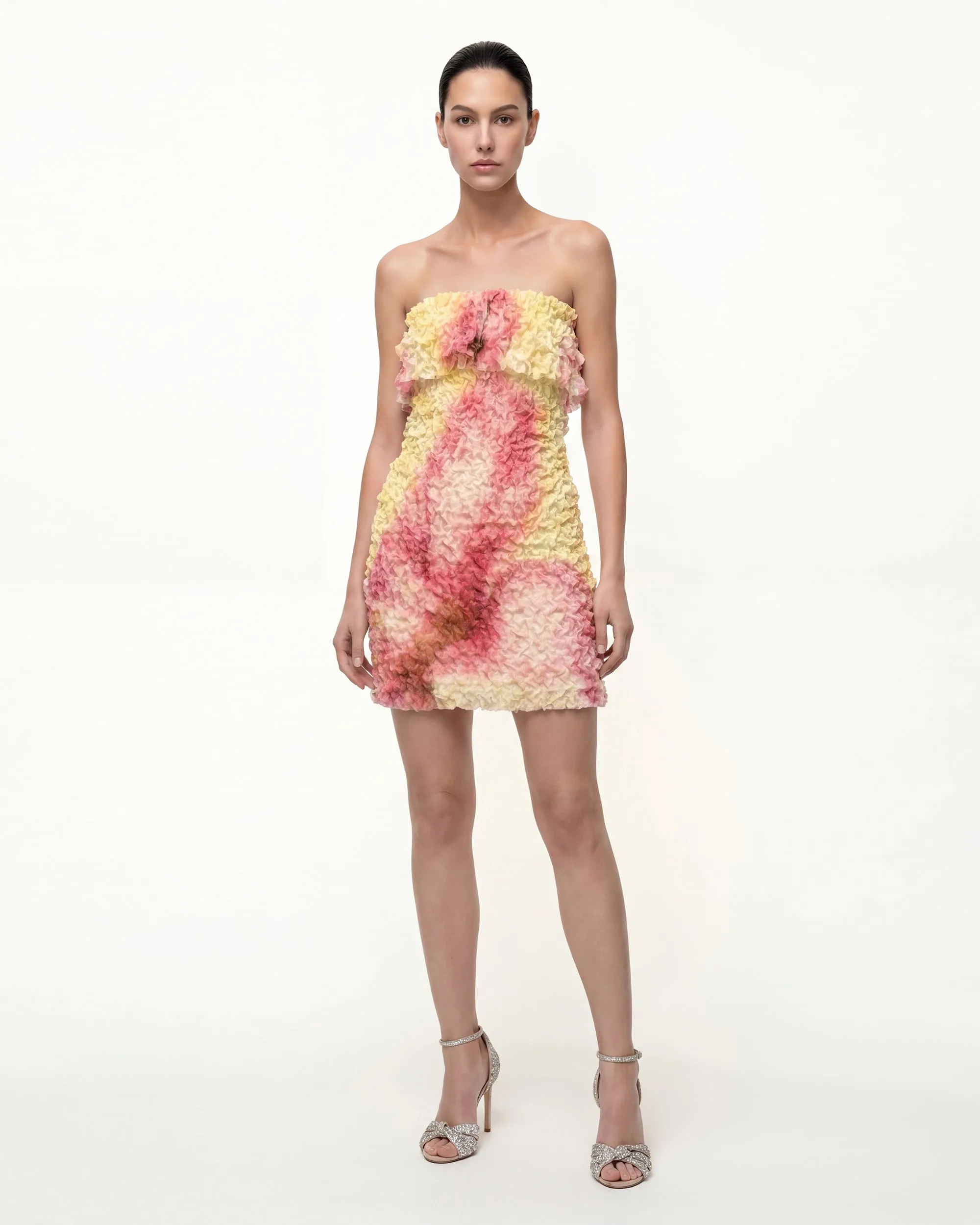 Floral Textured Strapless Mini Dress - Yellow sold by JW PEI