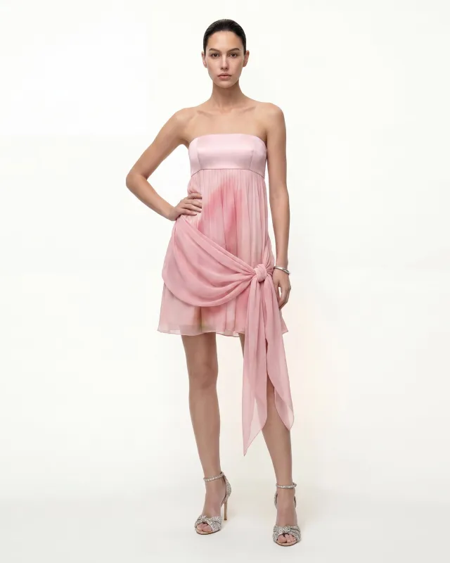 Strapless Draped Tie Mini Dress - Blush Pink made by JW PEI