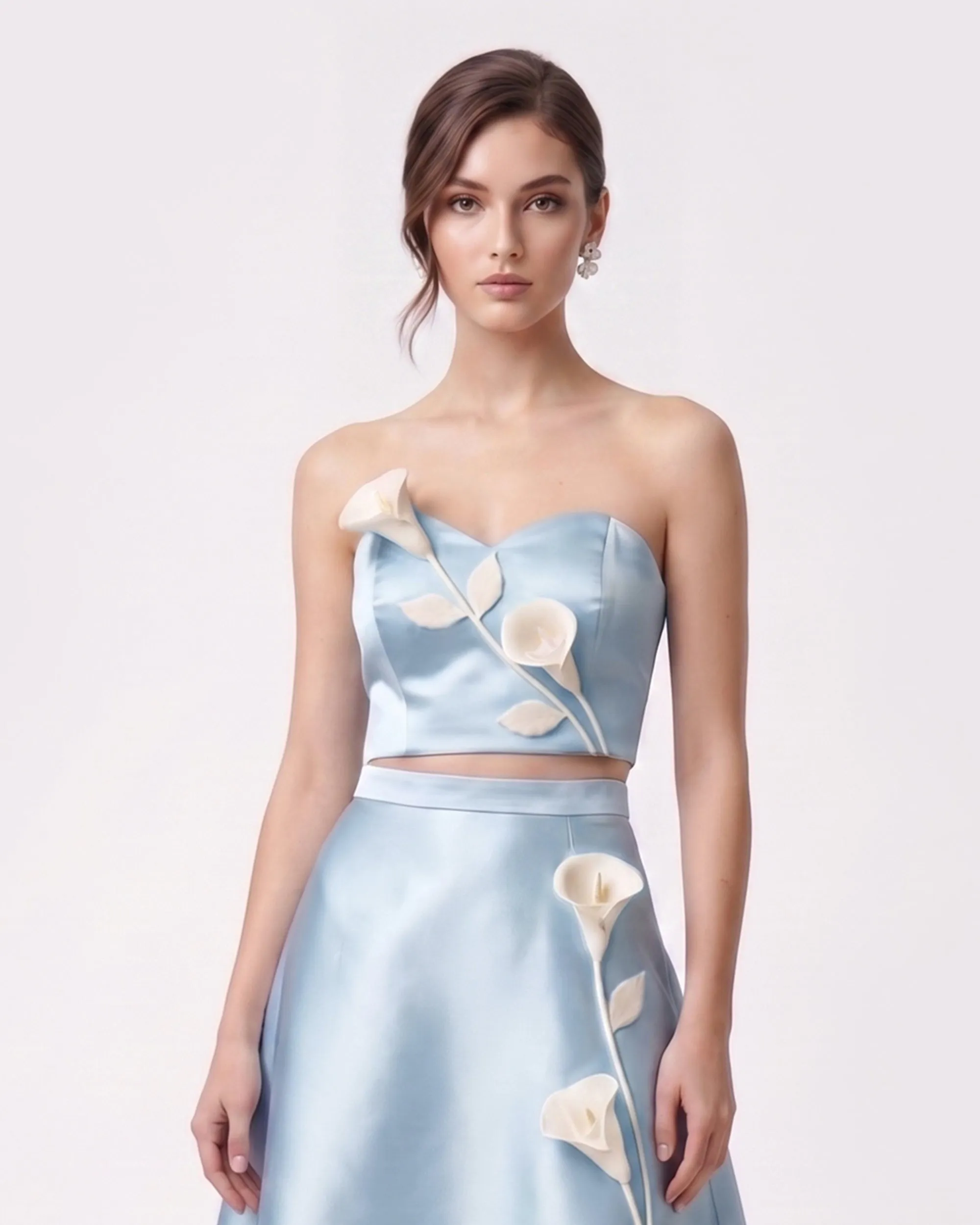 Floral Appliqué Satin Crop Top - Light Blue sold by JW PEI product image thumbnail 2