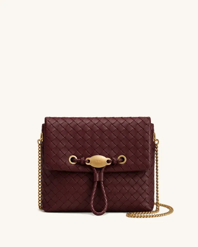 Yara Woven Chain Flap Bag - Burgundy made by JW PEI