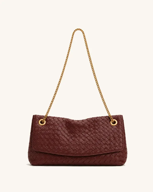 Yara Woven East-West Chain Bag - Burgundy made by JW PEI