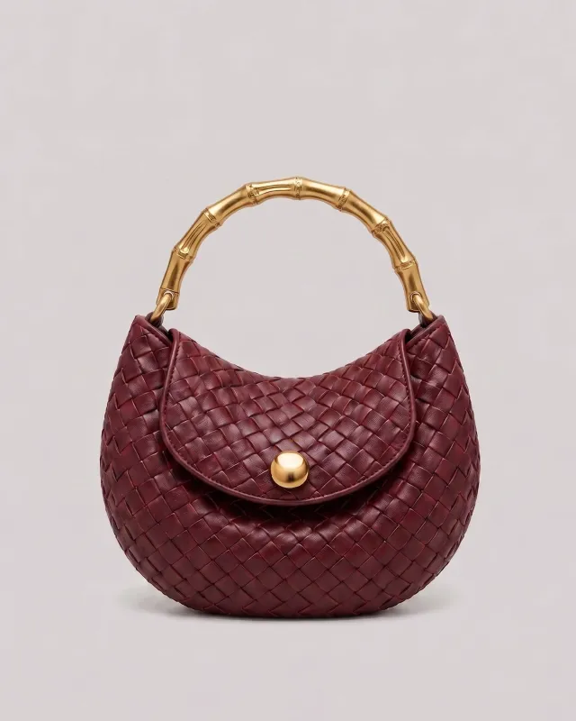 Yara Bamboo Handle Woven Hobo Bag - Burgundy made by JW PEI